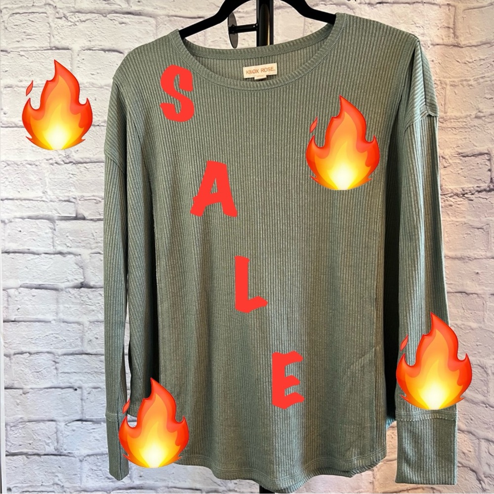 Knox Rose Sage Green Color NWT Long Sleeve Ribbed Crewneck Top - SALE!!!